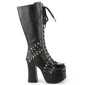 Demonia Charade-150 Platform Knee High Boot Black Studded Lace-Up Unisex Size 12